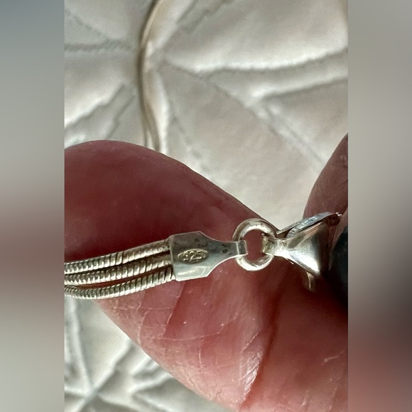 Silver triple strand necklace with silver ball finish. - Picture 5 of 5